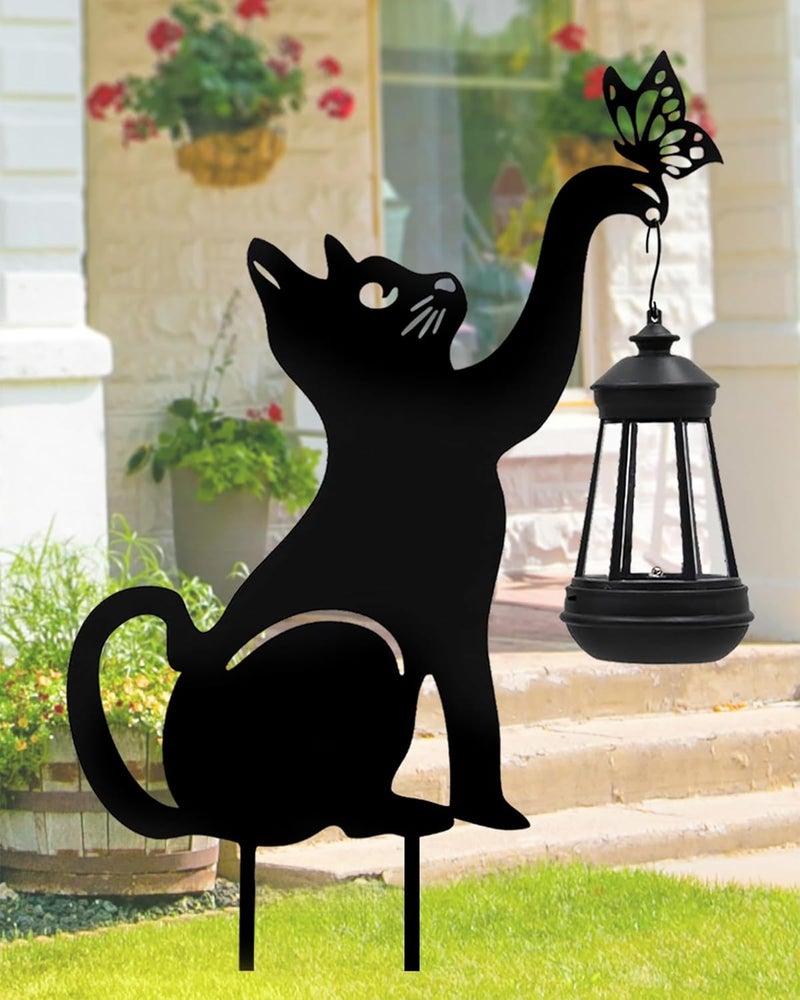 twinbling Black Cat Yard Decorations Outdoor - Solar Lights Outdoor Garden Decor Stake with Butterfly Decorative Metal Housewarming Ornament for Pathway Lawn Patio – Unique Gift for Woman Mom Grandma - Image 1